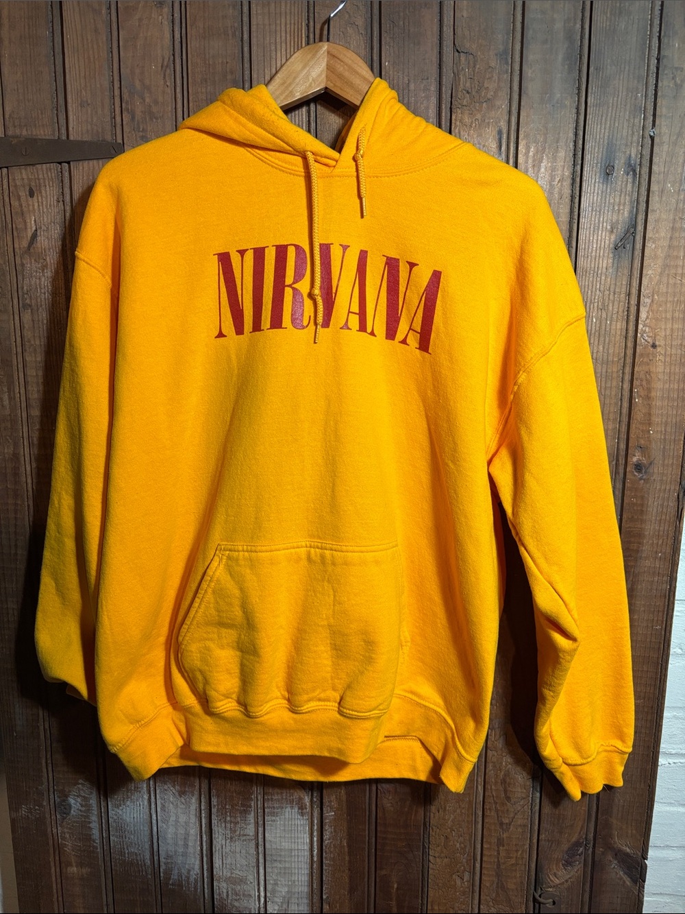 Gildan Yellow Hoodie with Red NIRVANA Logo